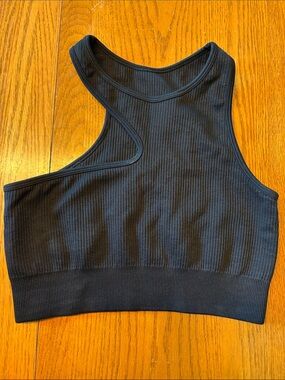 (5/$20) Ribbed Asymmetric Black Sports Bralette